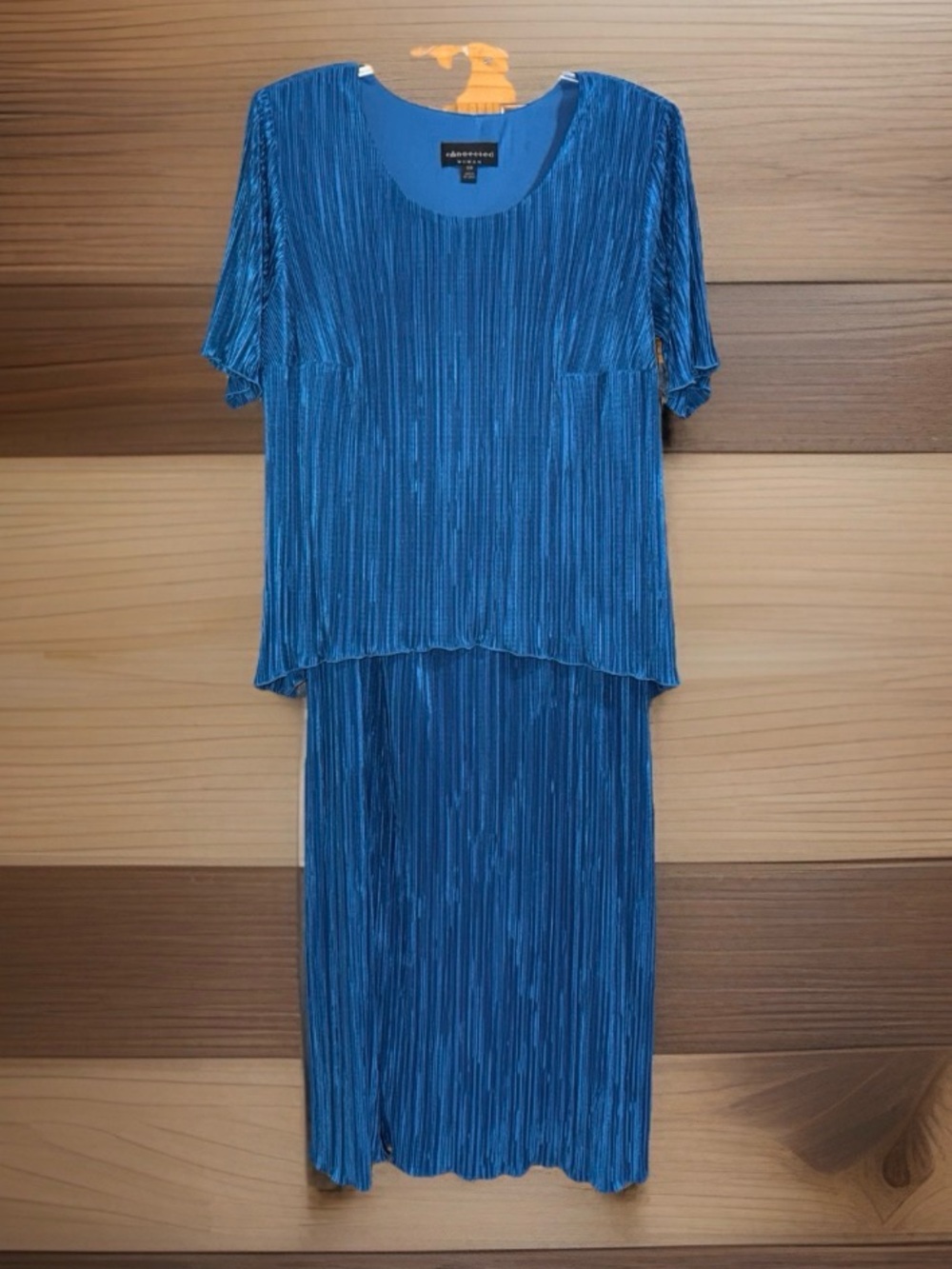 Connected Apparel Women’s Tealish-Blue Pleated Midi Two-in-One Dress-16W-EC